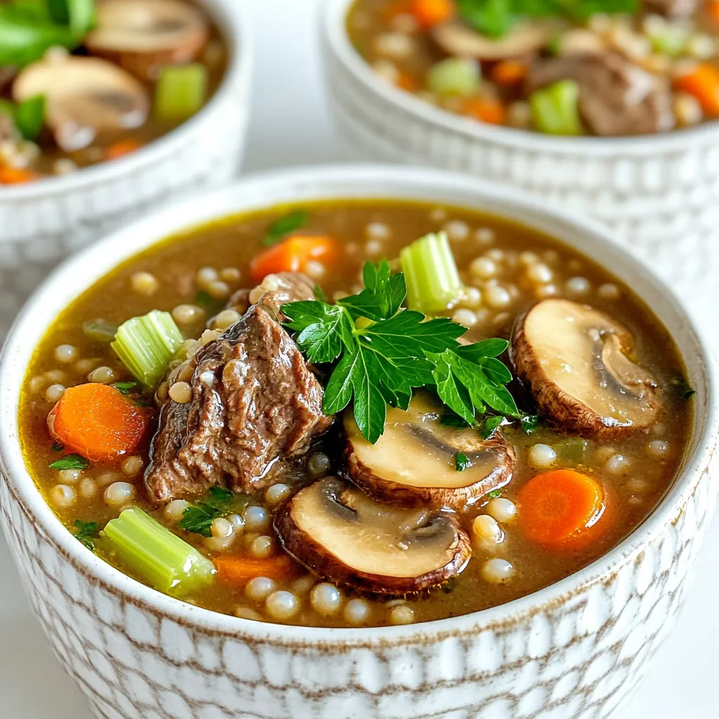 Savory Slow Cooker Beef Barley Mushroom Soup Recipe