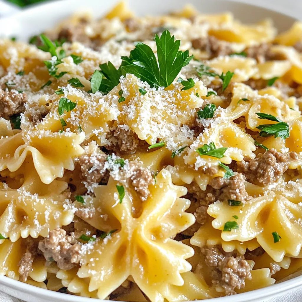 Creamy Garlic Beef Bowtie Pasta Delightful Recipe