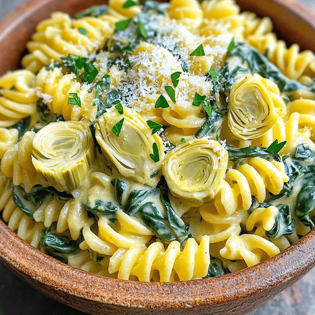 One Pot Creamy Spinach Artichoke Pasta Delight