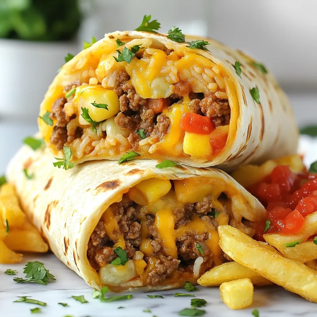 Cheesy Beef Burritos with Fries Flavorful Fiesta Dish