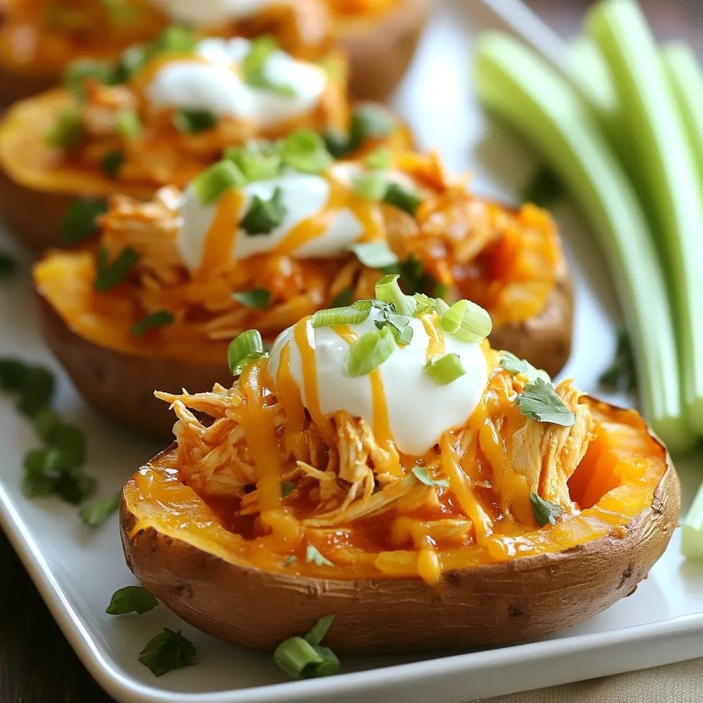 Buffalo Chicken Stuffed Sweet Potatoes Delight