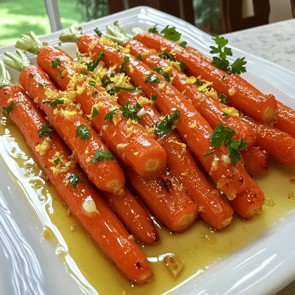 - 1 lb baby carrots (or regular carrots, peeled and cut into sticks) - 3 tablespoons olive oil - 4 cloves garlic, minced - 1 teaspoon lemon zest - 3 tablespoons fresh lemon juice