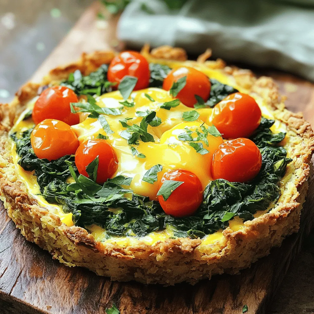 - 2 cups frozen hash browns, thawed - 1 cup shredded mozzarella cheese - 1 cup fresh spinach, chopped - 1/2 cup cherry tomatoes, halved - 4 large eggs - 1 cup whole milk