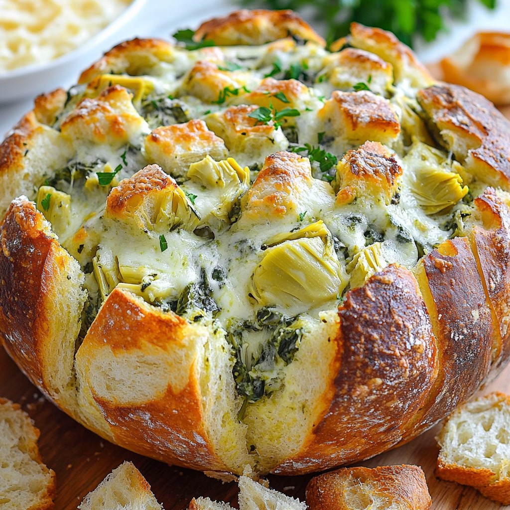 Cheesy Spinach Artichoke Stuffed Bread Delight